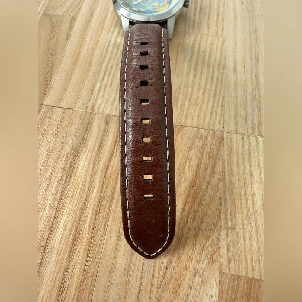 Fossil mens 30th anniversary stainless steel brown leather watch NEW BATTERY